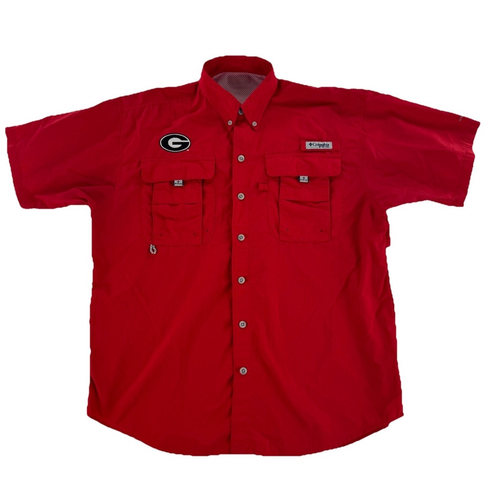 Columbia PFG UGA Georgia Bulldogs Vented Outdoors Shirt Mens Small Red